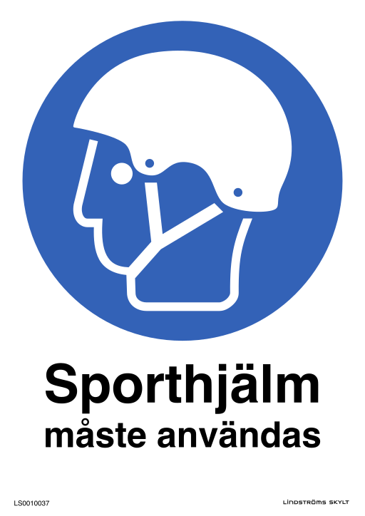 Skylten Sporthjälm måste användas
