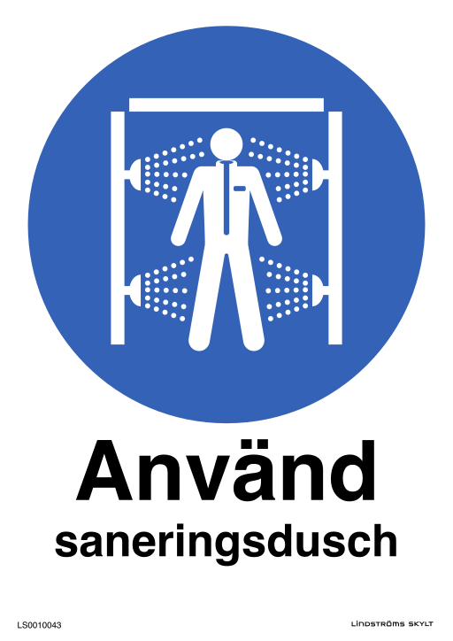 Skylten Använd saneringsdusch