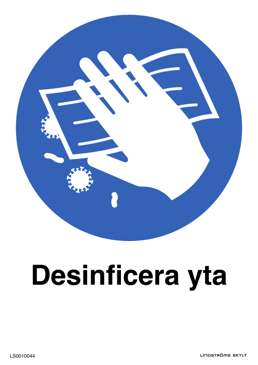 Skylten Desinficera yta