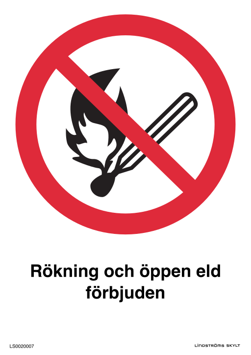 Skylten Rökning och öppen eld förbjuden