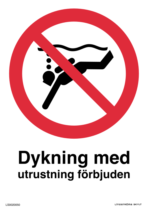 Skylten Dykning med utrustning förbjuden
