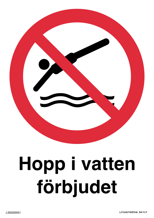 Skylten Hopp i vatten förbjudet