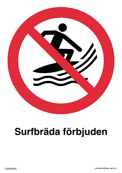 Skylten Surfbräda förbjuden