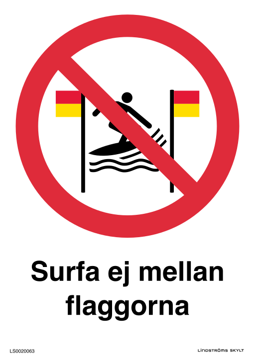 Skylten Surfa ej mellan flaggorna