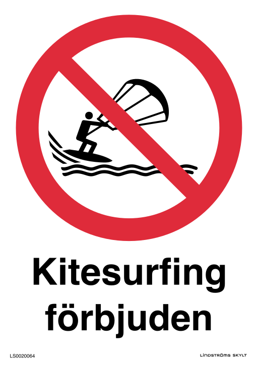 Skylten Kitesurfing förbjuden