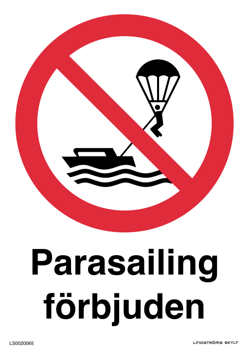 Skylten Parasailing förbjuden