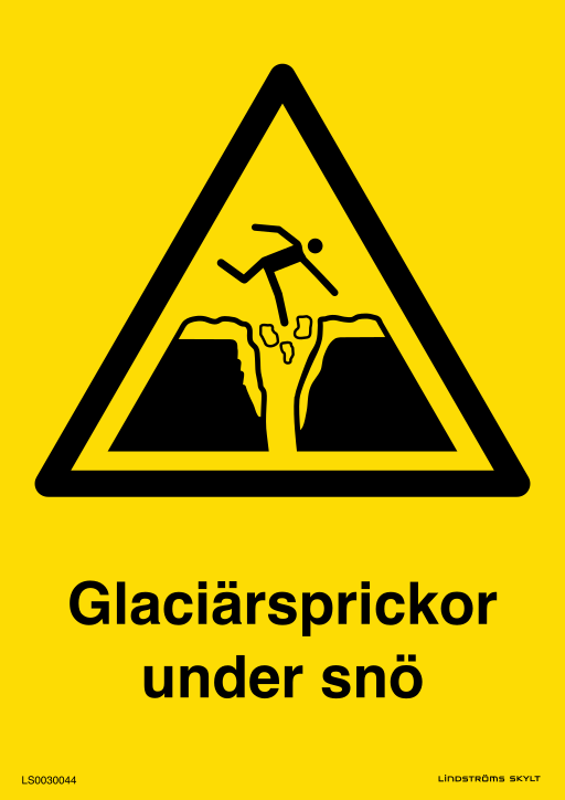Skylten Glaciärsprickor under snö
