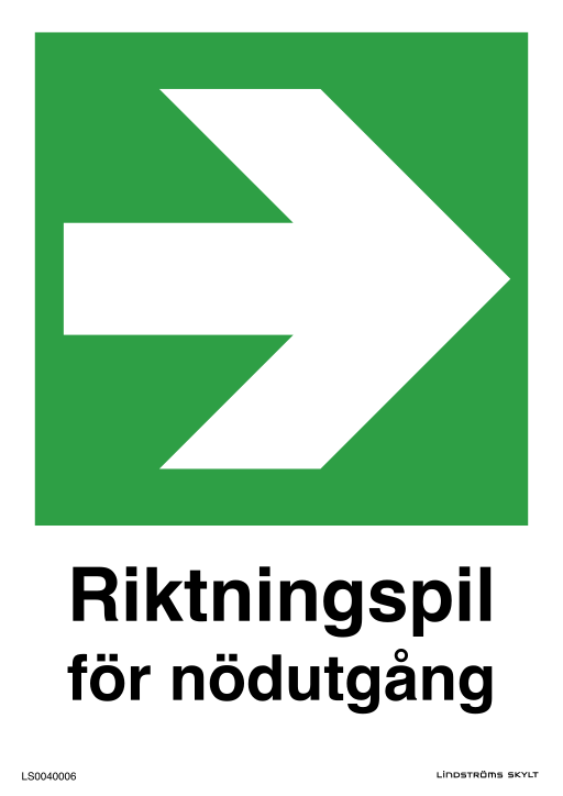 Skylten Riktningspil för nödutgång
