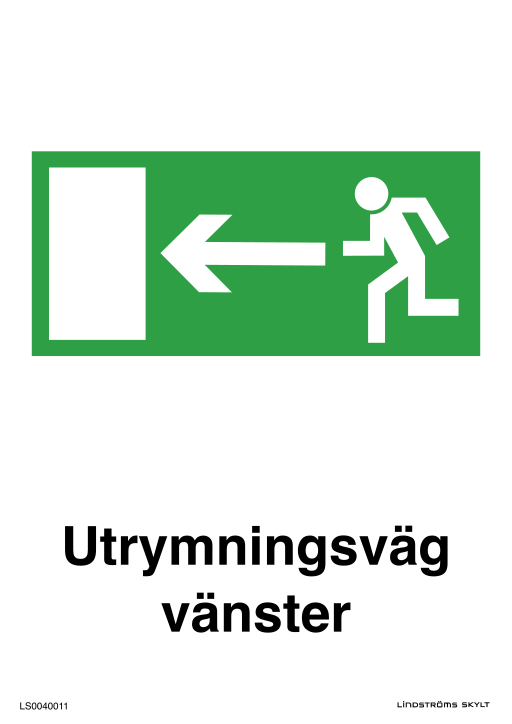 Skylten Utrymningsväg vänster (med figur)