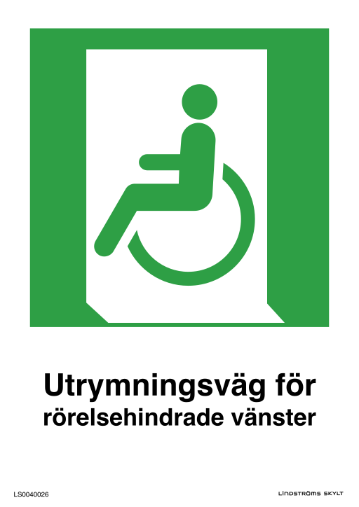 Skylten Utrymningsväg för rörelsehindrade vänster
