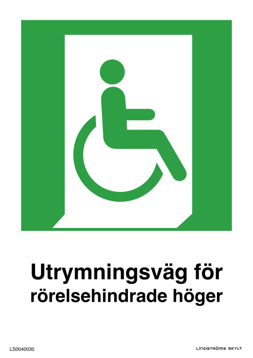 Skylten Utrymningsväg för rörelsehindrade höger