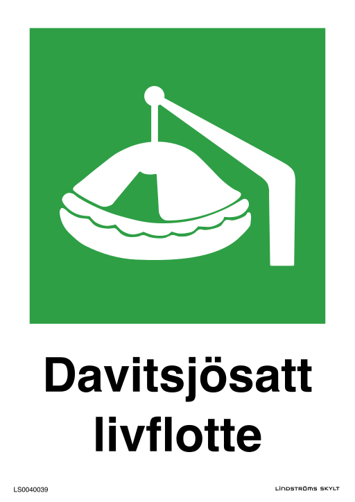 Skylten Davitsjösatt livflotte