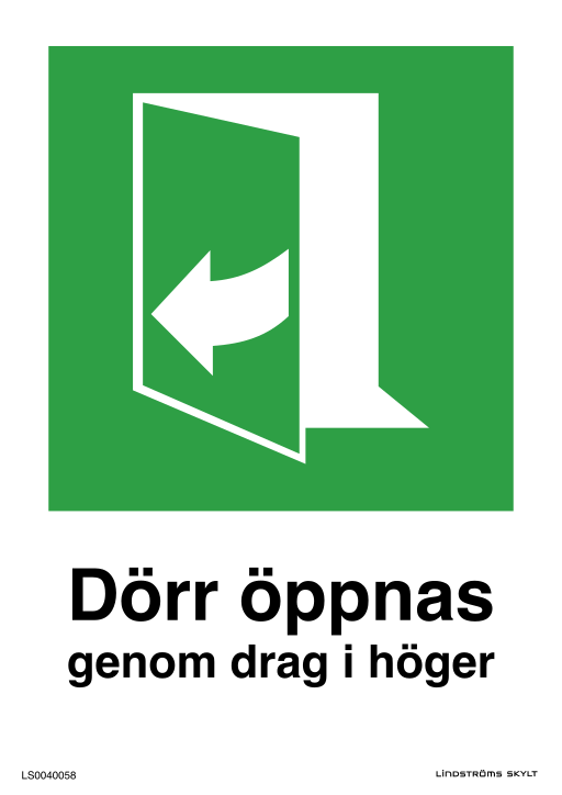 Skylten Dörr öppnas genom drag i höger