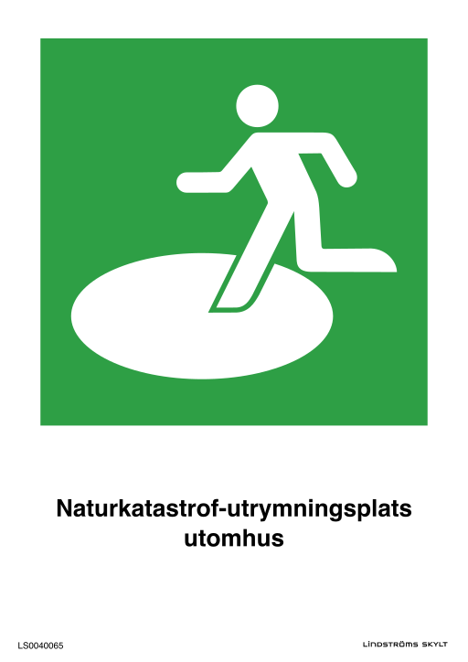 Skylten Naturkatastrof-utrymningsplats utomhus