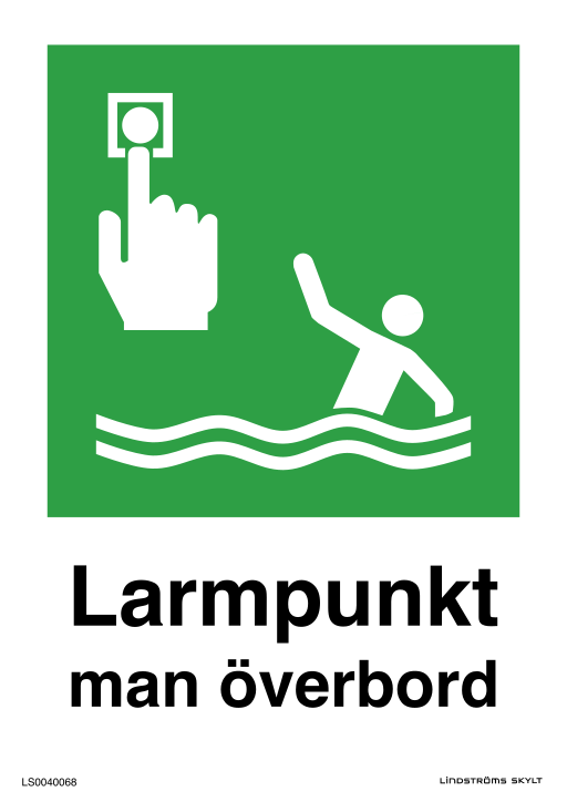 Skylten Larmpunkt man överbord