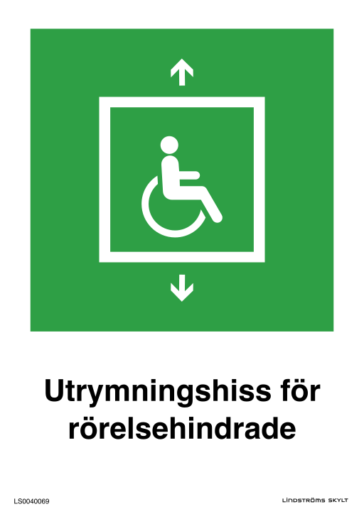 Skylten Utrymningshiss för rörelsehindrade