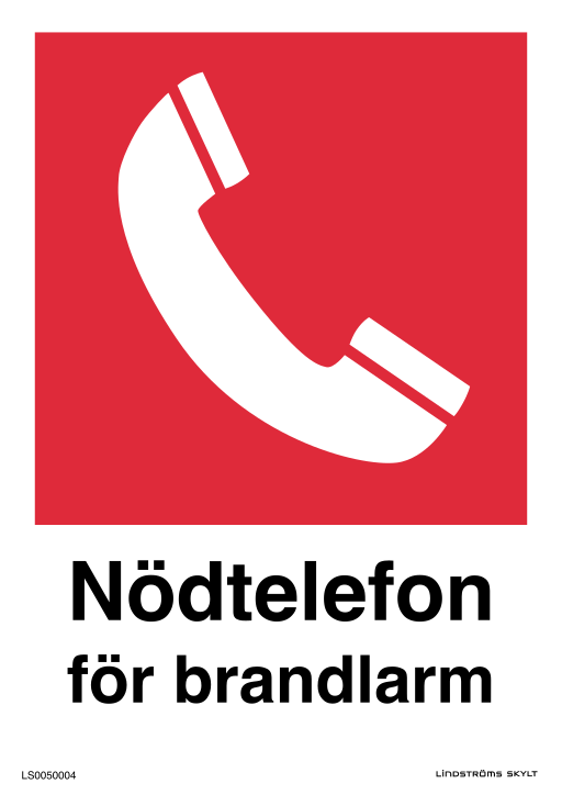 Skylten Nödtelefon för brandlarm